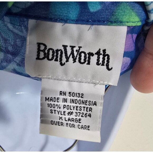 Bon Worth Blouse Womens XL Sheer Paisley Blue Button Up Collar 3/4 Sleeve Boho - Picture 3 of 9